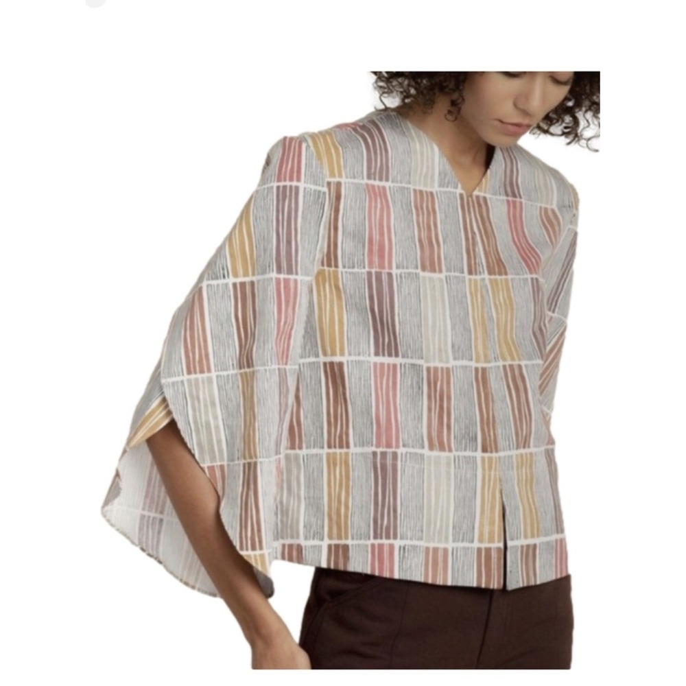 WHERE MOUNTAINS MEET Sariska Print Jess Blouse Kimono‎ V Neck Cropped Small